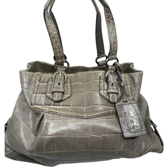 COACH Animal Embossed Leather Gray Shoulder Bag - Picture 1 of 16